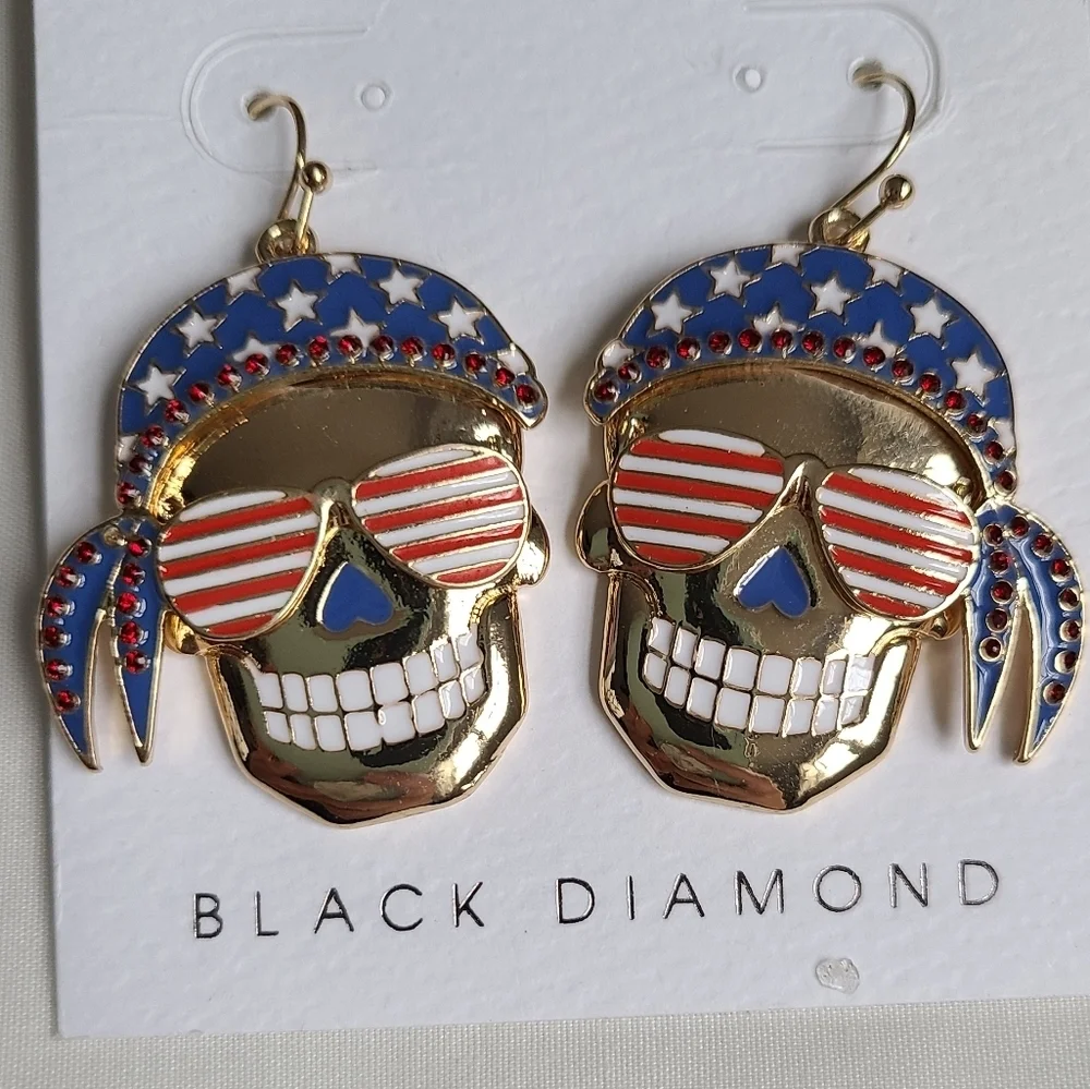SALE! Black Diamond Skull Earrings